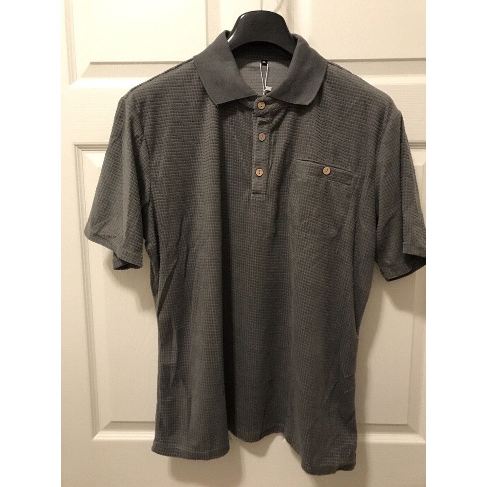 Men’s 3 Button Polo Shirt XL, Gray Short Sleeve Polo, Textured Velour Fabric